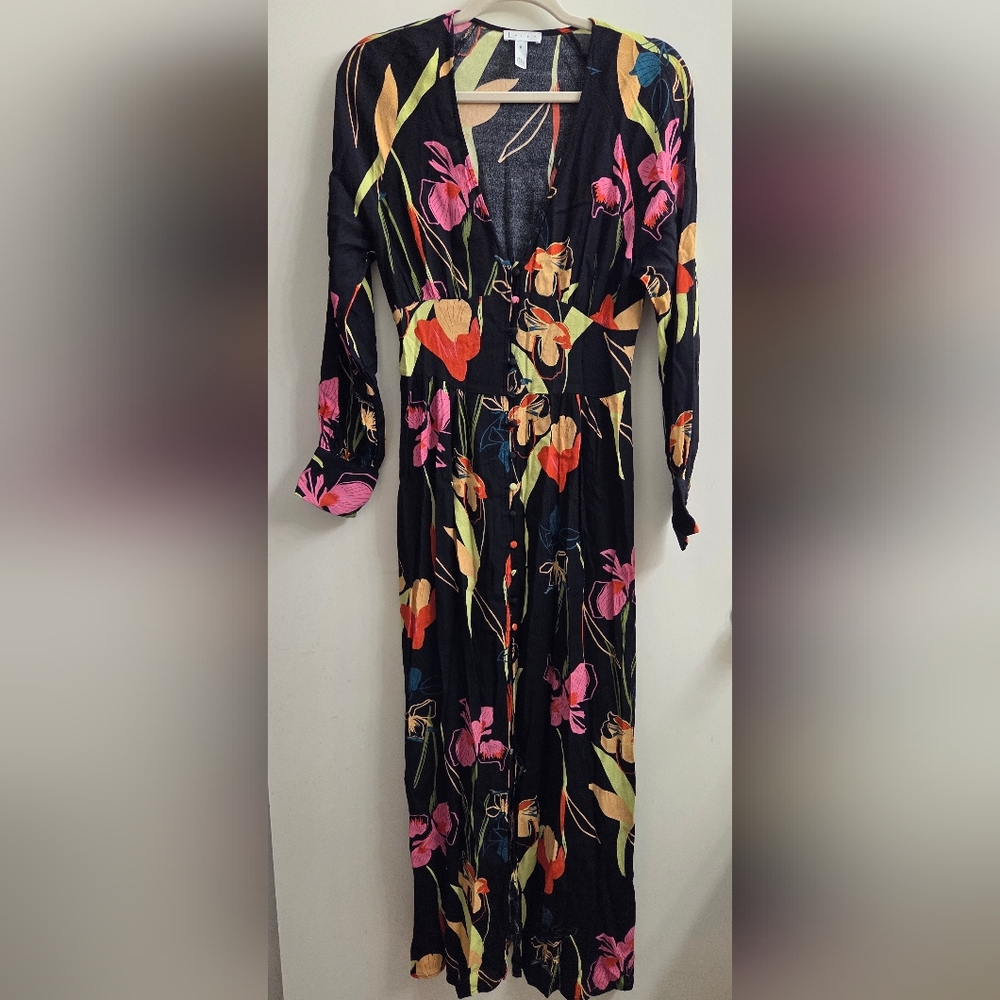 Leith Black Floral Long Sleeve Dress